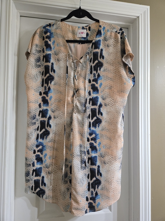Buddy Love Dresses & Skirts - Buddy Love Peach Snake-Print Mini Dress with Blue and Black Accents Size Small